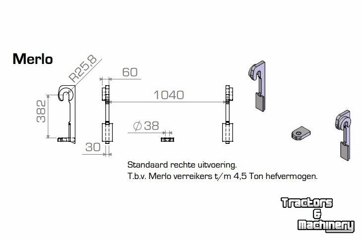 Sonstiges Anbauteile und Zubehör Qmac Aanlashaken voor MERLO RECHTE Uitvoering - t/m 4.5 ton