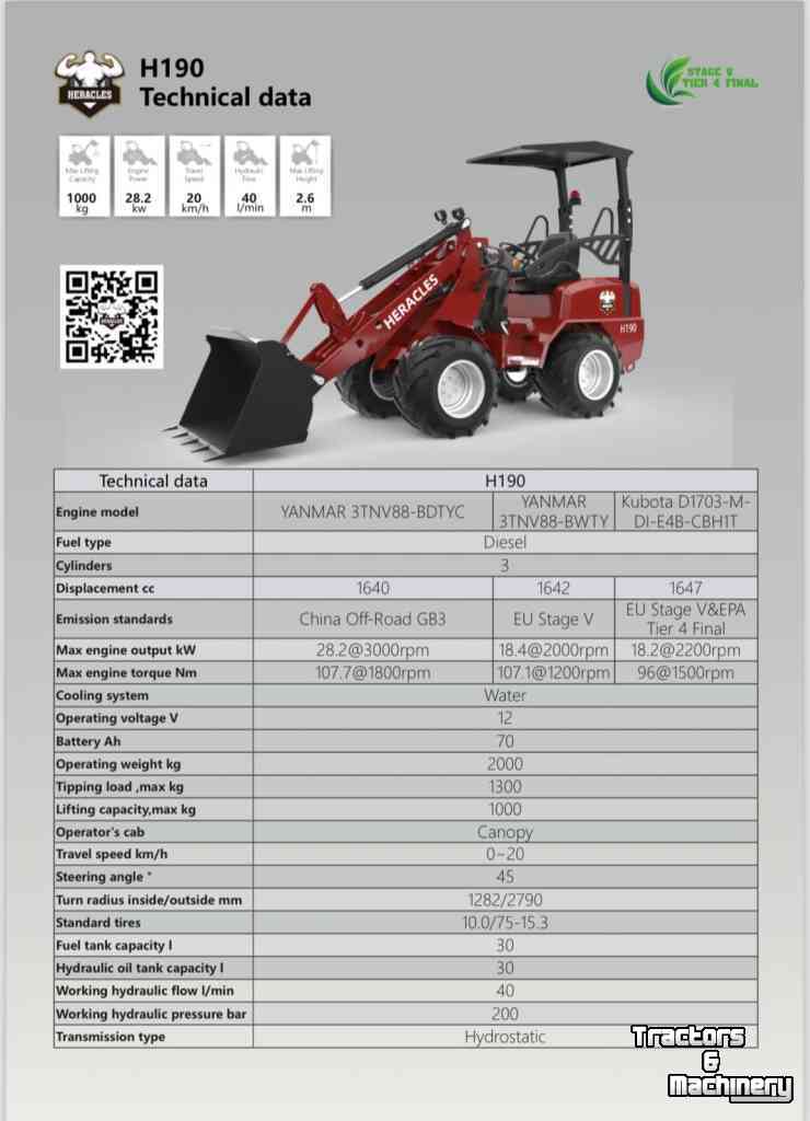 Radlader Heracles H190 Pro, Plus en Telescoop