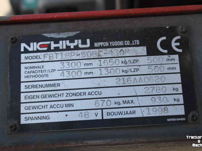 Gabelstapler Nyk FBT18P-50BC-430M elektrische heftruck driewieler Nichiyu forklift gabelstapler